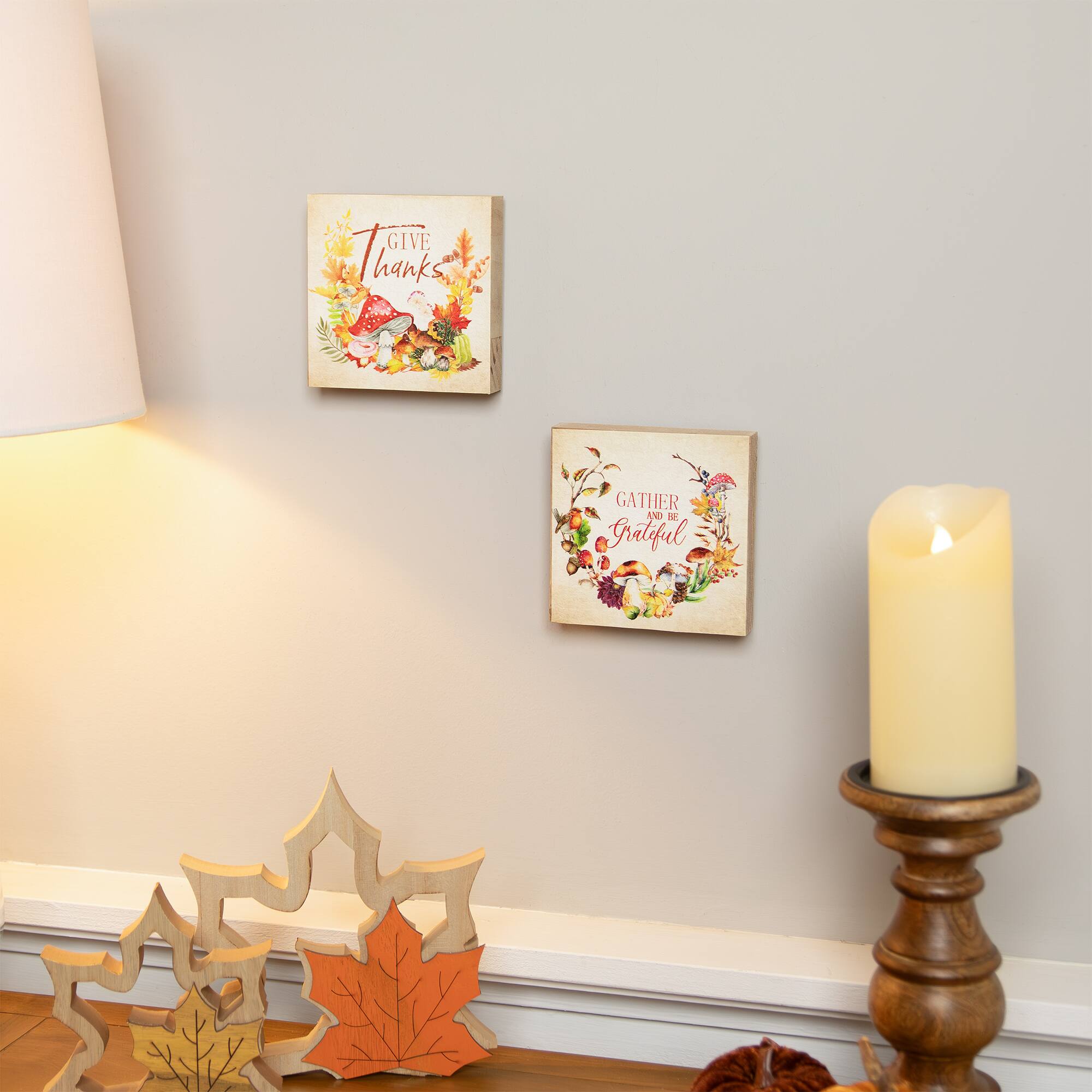 Give Thanks and Be Grateful Fall Harvest Signs - 4.75" - Set of 2